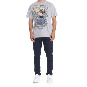 Popeye Mens XL T-Shirt Grey Heather Graphic Never Give Up Pop Culture Vintage